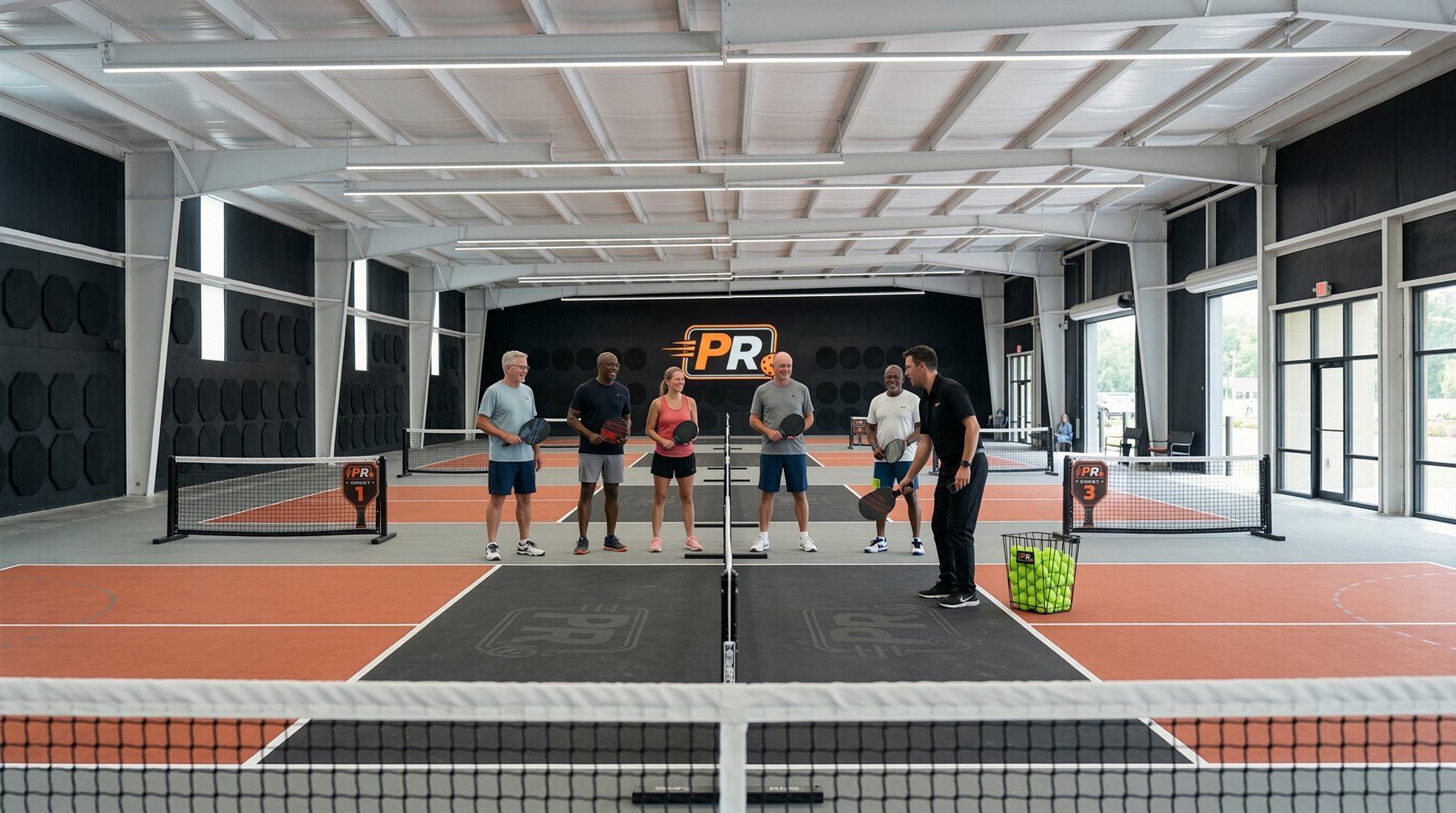 Players gathered on court for a coached clinic